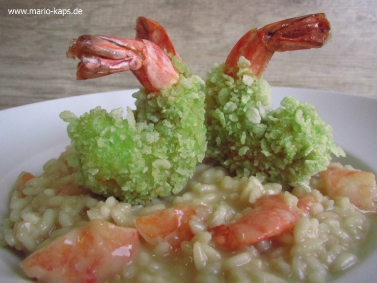 Garnelen-Risotto mit im grünen Reis frittierten Garnelen - Mario´s Fire ...