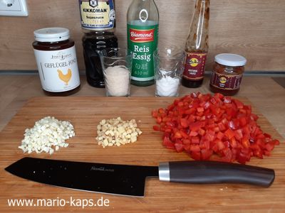 Sweet Chili Sauce - geschnittene Zutaten