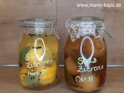 Salzzitronen - Vergleich Salzzitronengläser Oktober 2018 und März 2021